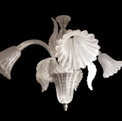 Vintage Murano Glass Control Bubbles And Up & Down Leaves 4 Arm Chandelier