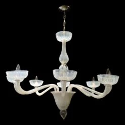 Vintage Opaline Murano Glass 8 Arm Chandelier