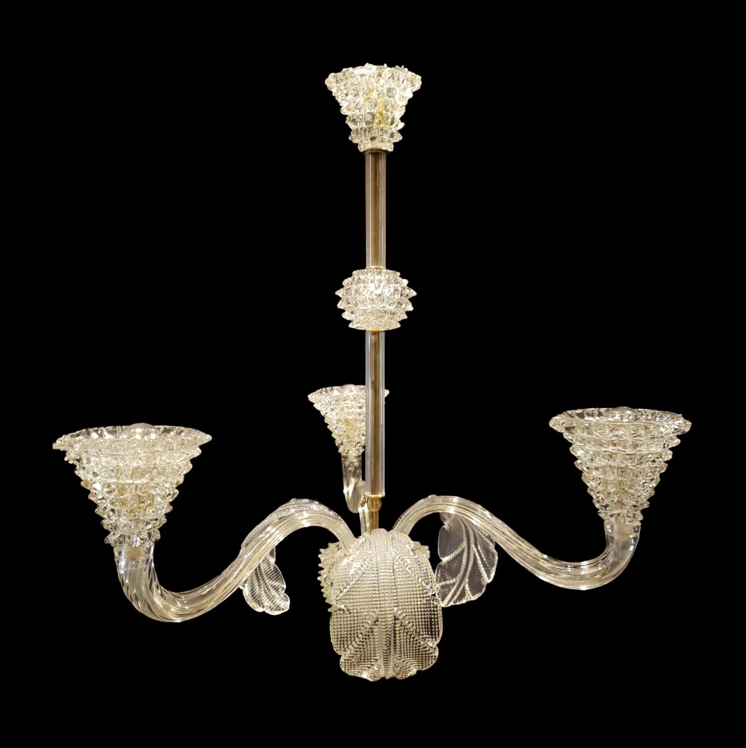 Vintage Rostrato Clear Murano Glass 3 S Arm Chandelier 3 Vintage Rostrato Clear Murano Glass 3 S Arm Chandelier