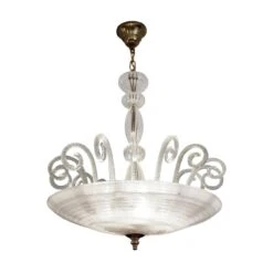 Vintage White Ribbed Bowl Murano Glass Chandelier