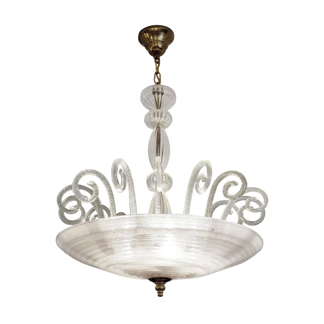 Vintage White Ribbed Bowl Murano Glass Chandelier 3 Vintage White Ribbed Bowl Murano Glass Chandelier
