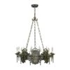 Wrought Iron 12 Arm Hammered Shield Motif Medieval Chandelier