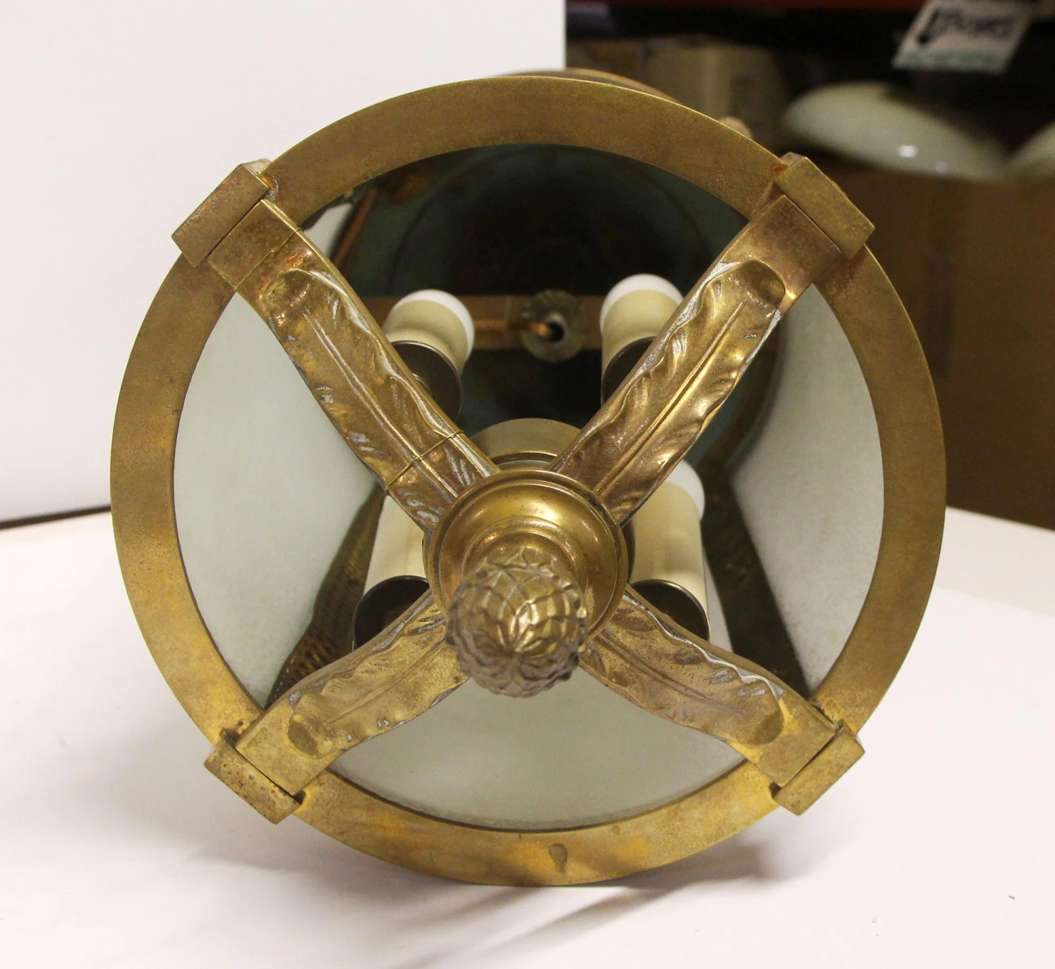 1900s Antique Victorian 3 Foot Bronze & Frosted Glass Ceiling Lantern 8 1900s Antique Victorian 3 Foot Bronze & Frosted Glass Ceiling Lantern - Image 6