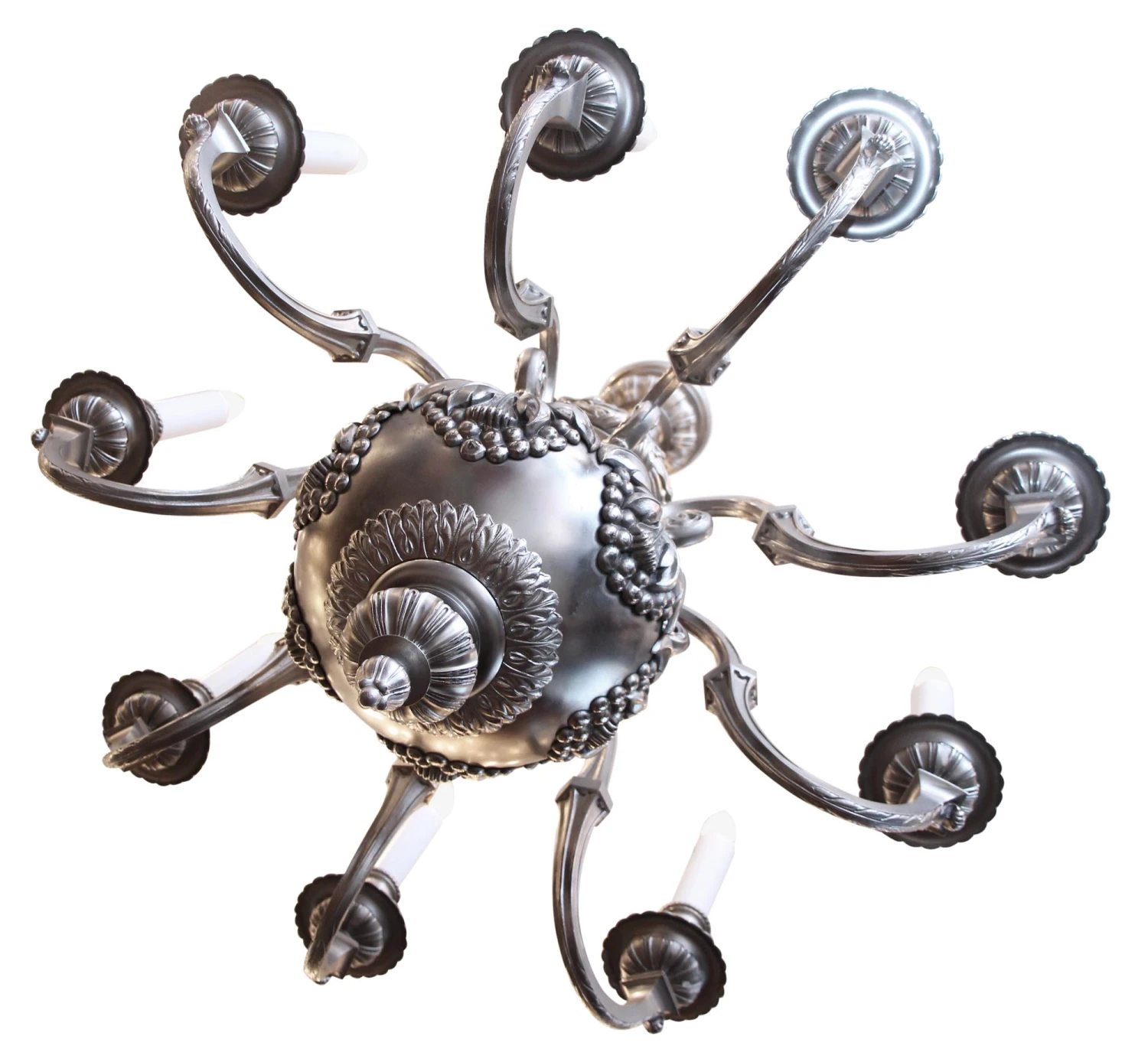 Antique English Regency Silvered Bronze 9 Light Chandelier 8 Antique English Regency Silvered Bronze 9 Light Chandelier - Image 6