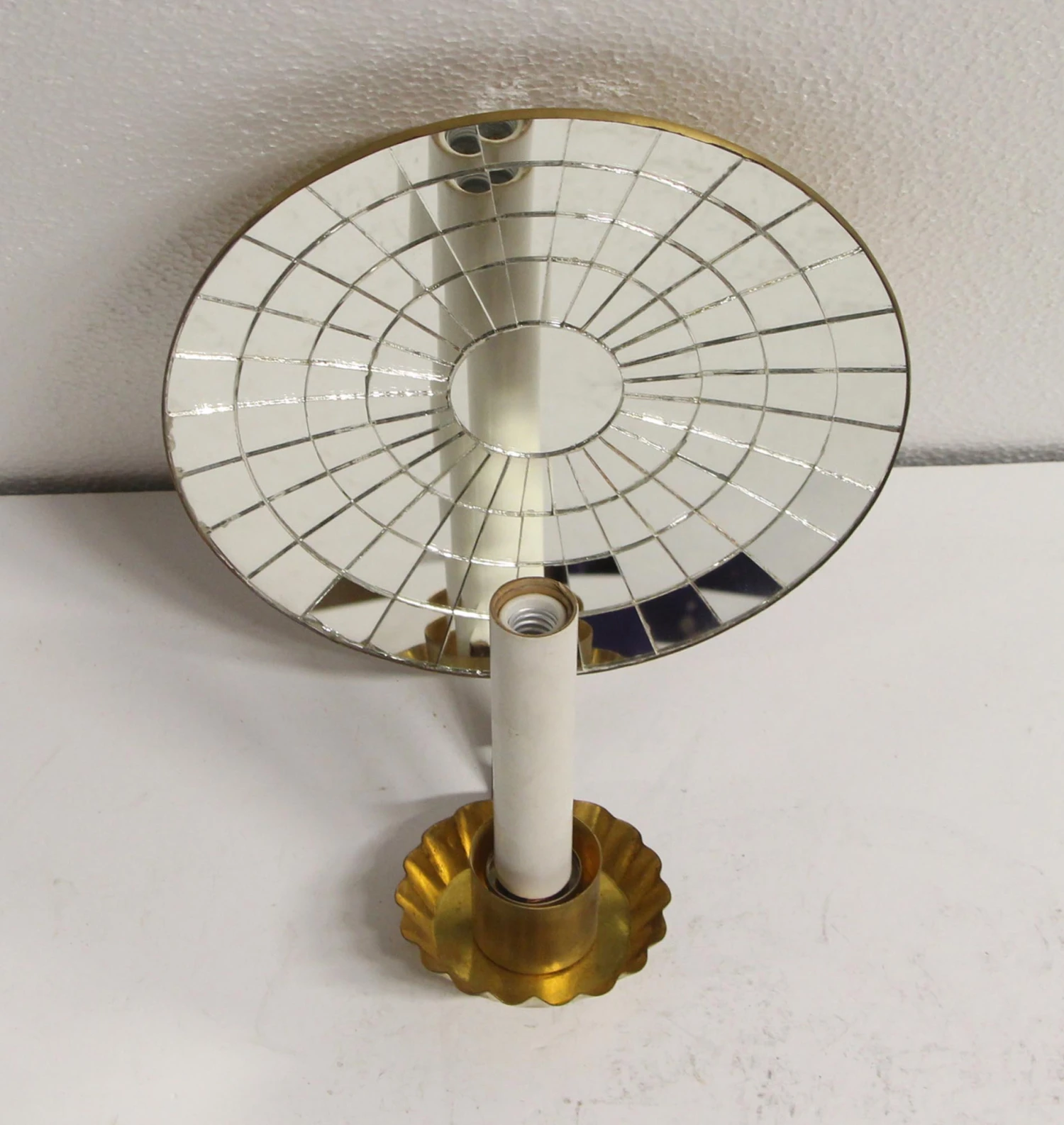 Concave Pieced Mirrored Single Arm Brass Sconce 6 Concave Pieced Mirrored Single Arm Brass Sconce - Image 4