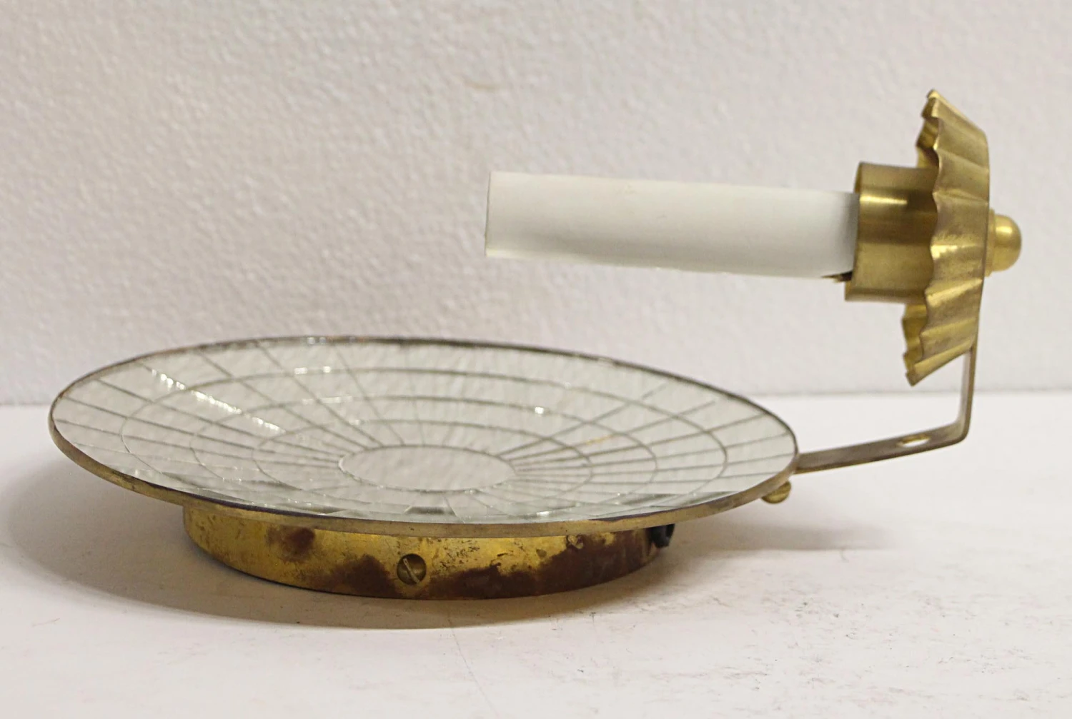 Concave Pieced Mirrored Single Arm Brass Sconce 10 Concave Pieced Mirrored Single Arm Brass Sconce - Image 8