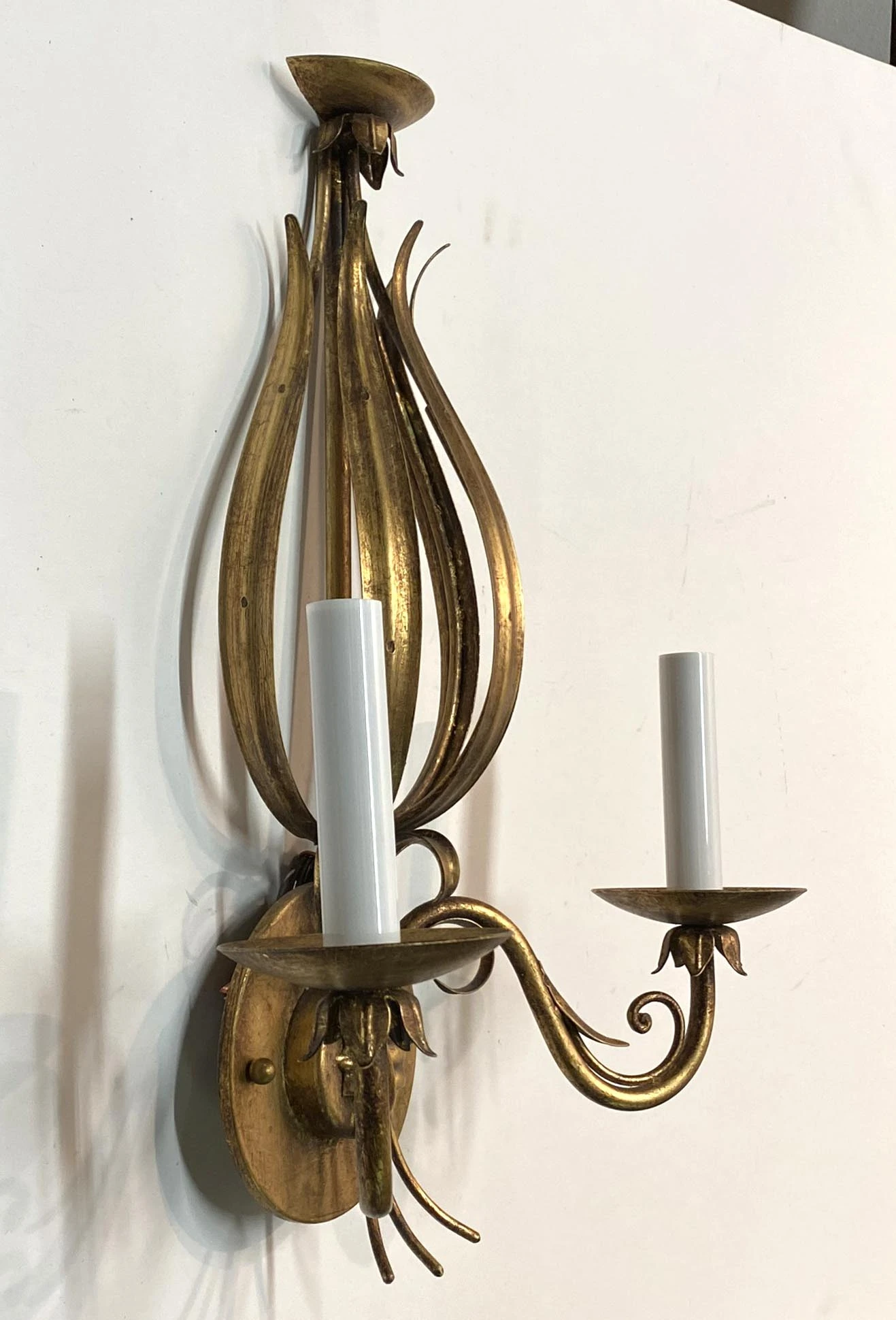 Florentine Wrought Iron Foliage Gold Gilt Wall Sconce 6 Florentine Wrought Iron Foliage Gold Gilt Wall Sconce - Image 4