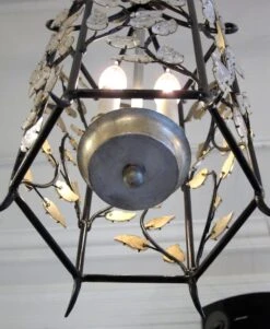 Contemporary Black Wrought Iron Open Frame Lantern With Crystal Leaves 9 Contemporary Black Wrought Iron Open Frame Lantern With Crystal Leaves -OGT Sale Store chr21521 04