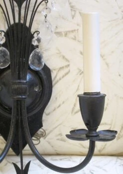1920s Pair Of Federal 2 Arm Iron & Crystal Wall Sconces -OGT Sale Store chs662 04