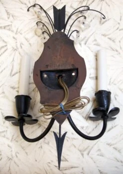 1920s Pair Of Federal 2 Arm Iron & Crystal Wall Sconces -OGT Sale Store chs662 06