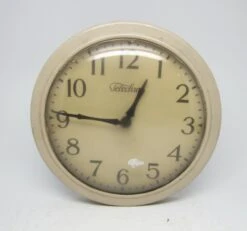 Vintage 9.25 In. Tan Wall Telechron School Wall Clock