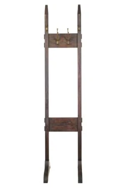 Free Standing Arts & Crafts Coat Rack With Brass Finished Steel Hooks
