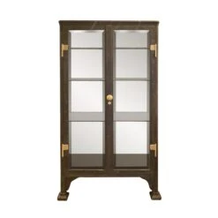 Antique 1920s Beveled Glass Double Door Iron Medical Cabinet