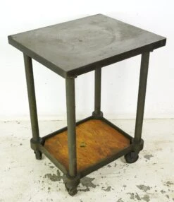 Antique 37.5 In. Steel Rolling Turtle Table Factory Cart