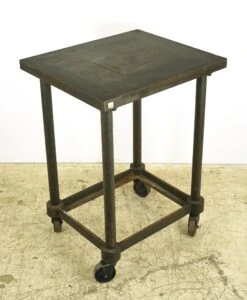 Antique 37.75 In. Steel Rolling Turtle Table Factory Cart