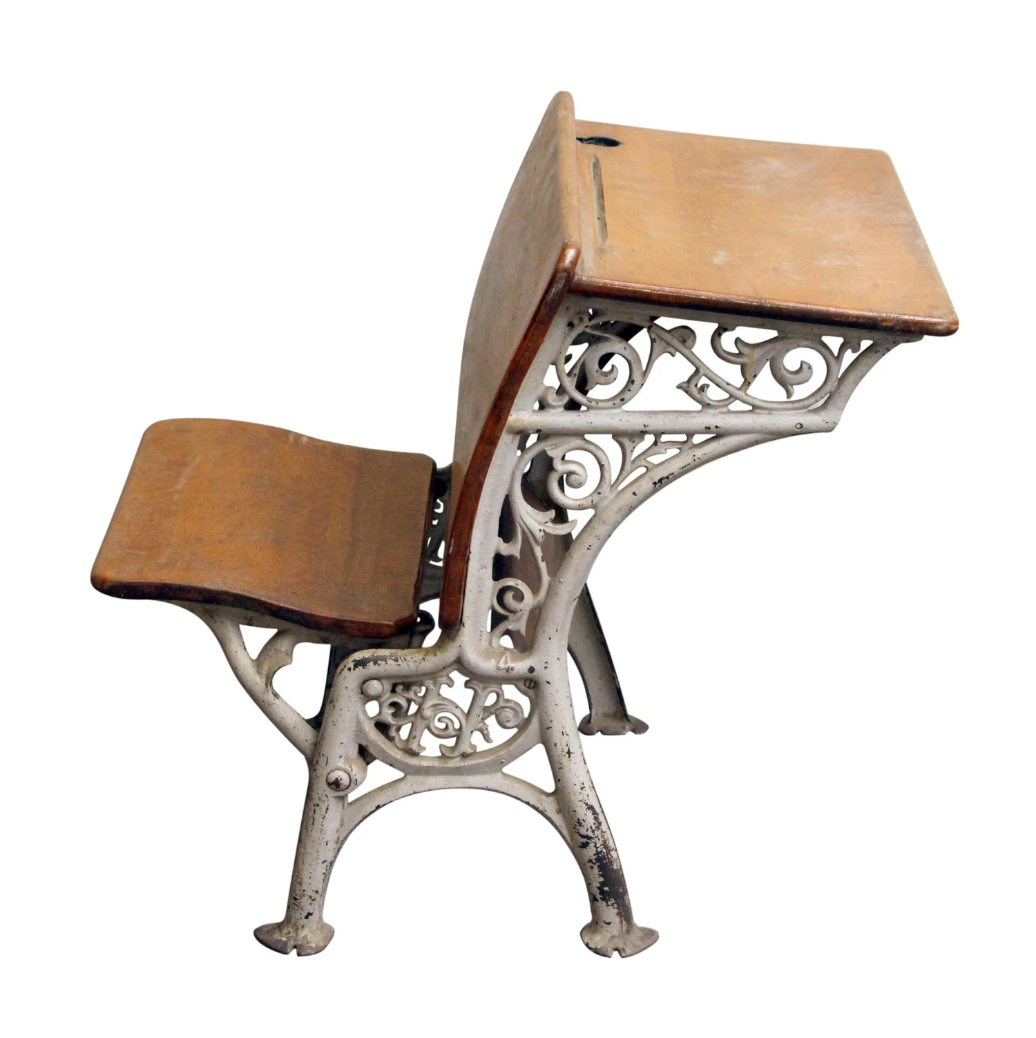 Antique Childs School Row Desk & Chair Combo 3 Antique Childs School Row Desk & Chair Combo