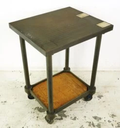 Antique Rolling 37.5 In. Steel Turtle Table Factory Cart