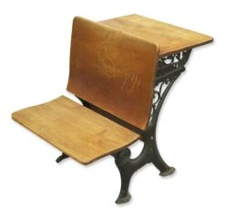 Antique Wood & Iron Childrens School Row Seat & Desk Combo
