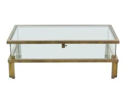 European Vintage 43 In. Brass & Clear Glass Display Case Table