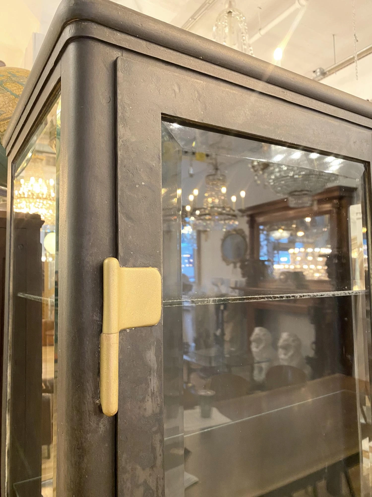 Antique 1920s Beveled Glass Double Door Iron Medical Cabinet 5 Antique 1920s Beveled Glass Double Door Iron Medical Cabinet - Image 3