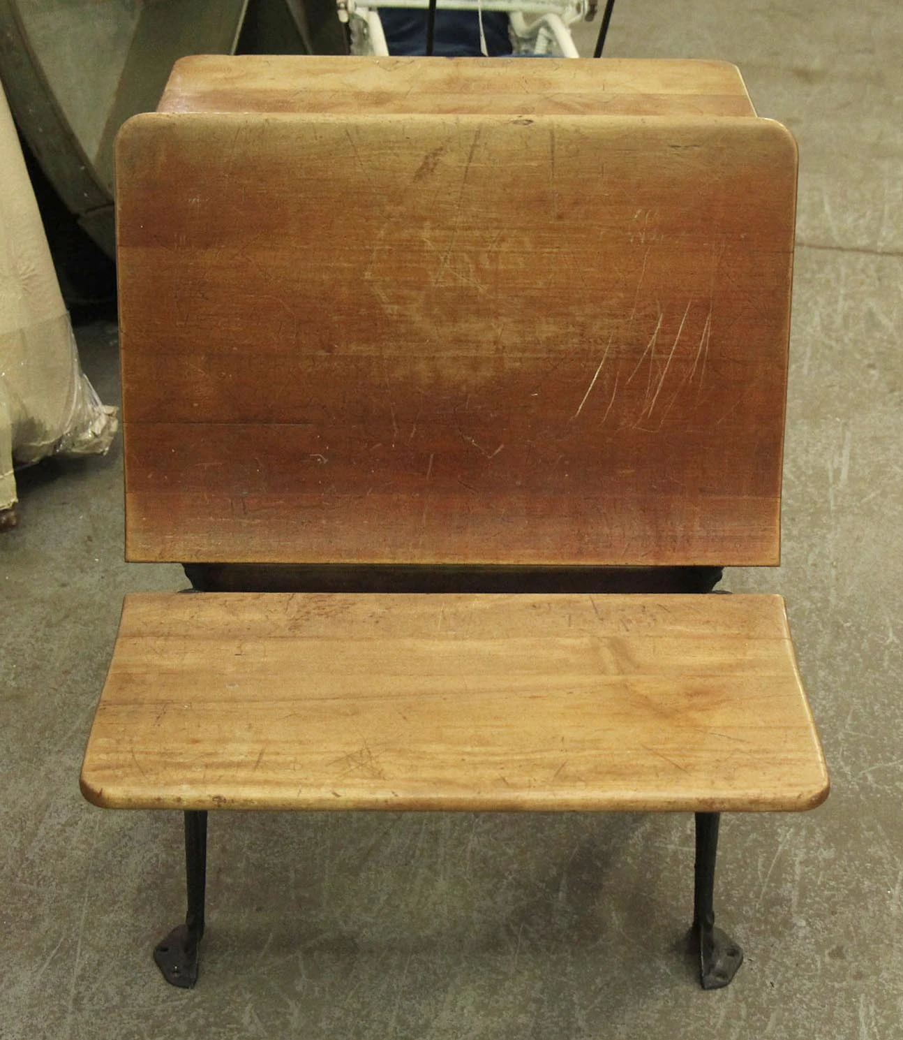 Antique Wood & Iron Childrens School Row Seat & Desk Combo 4 Antique Wood & Iron Childrens School Row Seat & Desk Combo - Image 2