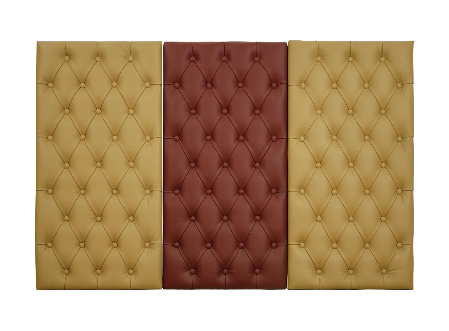 Set Of 3 Tan & Red Soundproof Faux Leather Wall Panels 37.25 X 19 3 Set Of 3 Tan & Red Soundproof Faux Leather Wall Panels 37.25 X 19