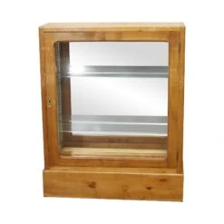 Vintage Wooden Tabletop Vitrine With Glass Shelves