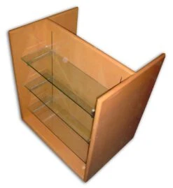 Wooden Double Display Case With Three Glass Shelves