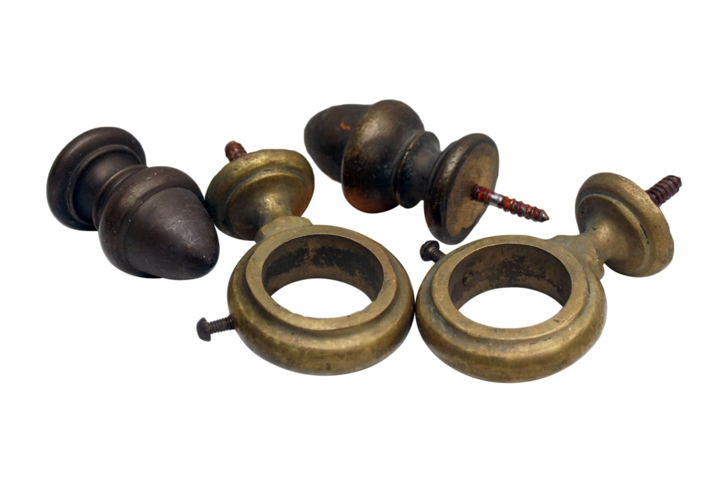 Pair Of Bronze Railing Brackets & Finials Curtain Hardware 3 Pair Of Bronze Railing Brackets & Finials Curtain Hardware