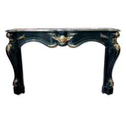 Belgium Black Marble Mantel With Bronze Detail From France