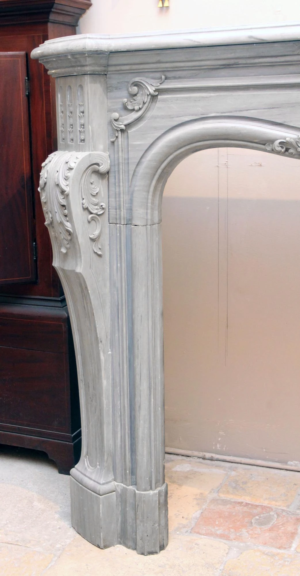 19th Century Louis XIV Style Gray Marble Mantel 5 19th Century Louis XIV Style Gray Marble Mantel - Image 3