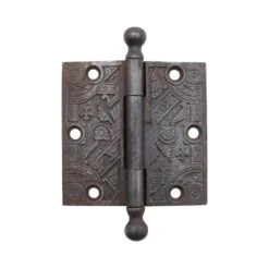 Antique 3.5 X 3.5 Steel Ornate Eastlake Ball Tip Butt Door Hinge