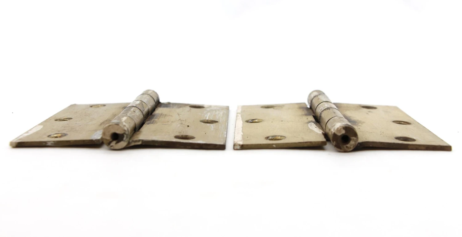 Pair Of Vintage 3.5 X 3.5 Brass Finish Steel Door Hinges 5 Pair Of Vintage 3.5 X 3.5 Brass Finish Steel Door Hinges - Image 3