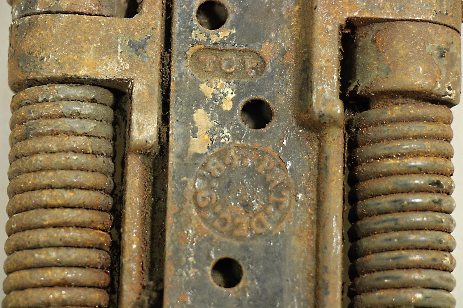 Large Worn Spring Antique Cast Iron Door Hinge With Ball Tips 4 Large Worn Spring Antique Cast Iron Door Hinge With Ball Tips - Image 2