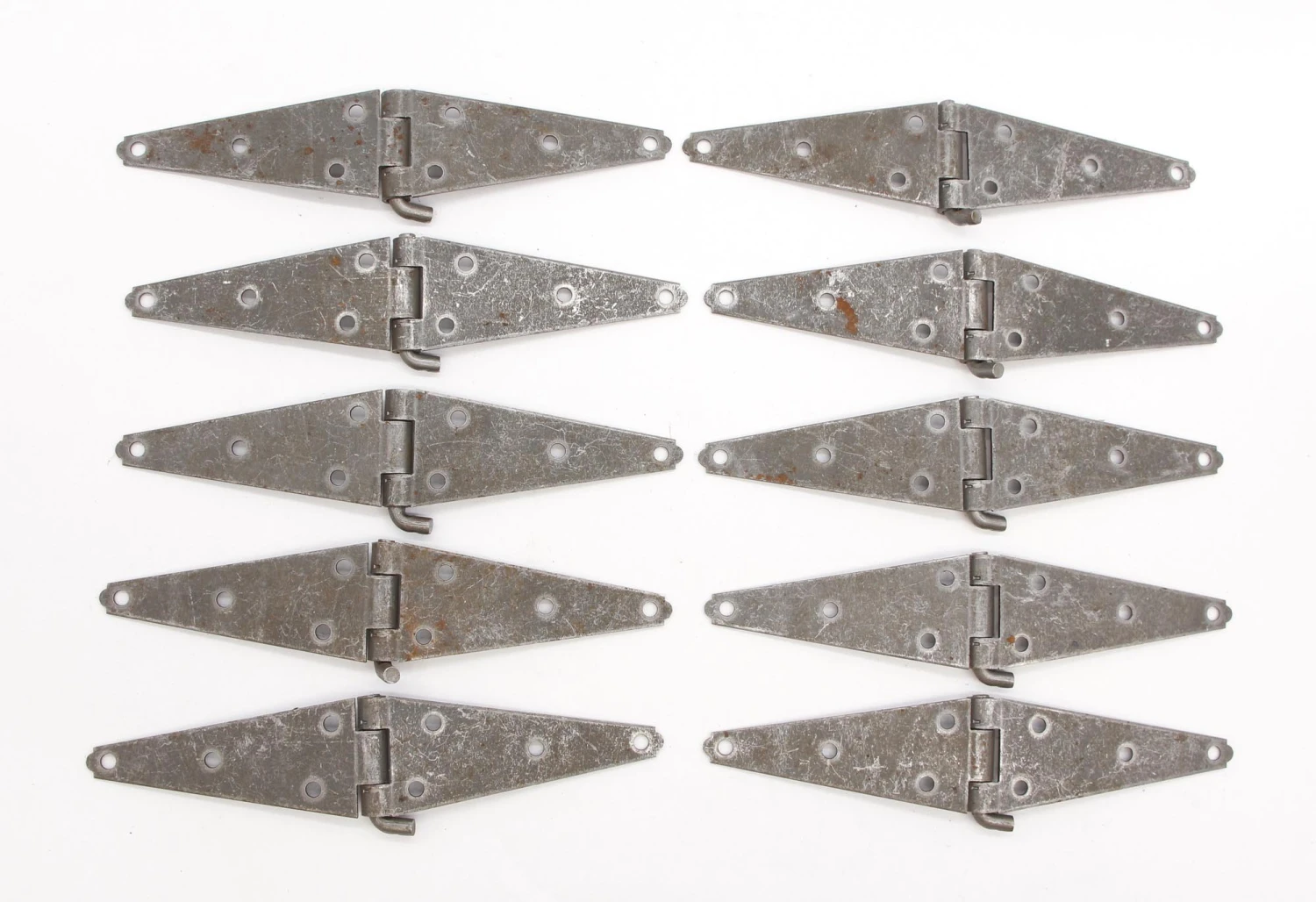 Set Of 10 Vintage 11.25 X 2.25 Steel Double Strap Hinges 4 Set Of 10 Vintage 11.25 X 2.25 Steel Double Strap Hinges - Image 2