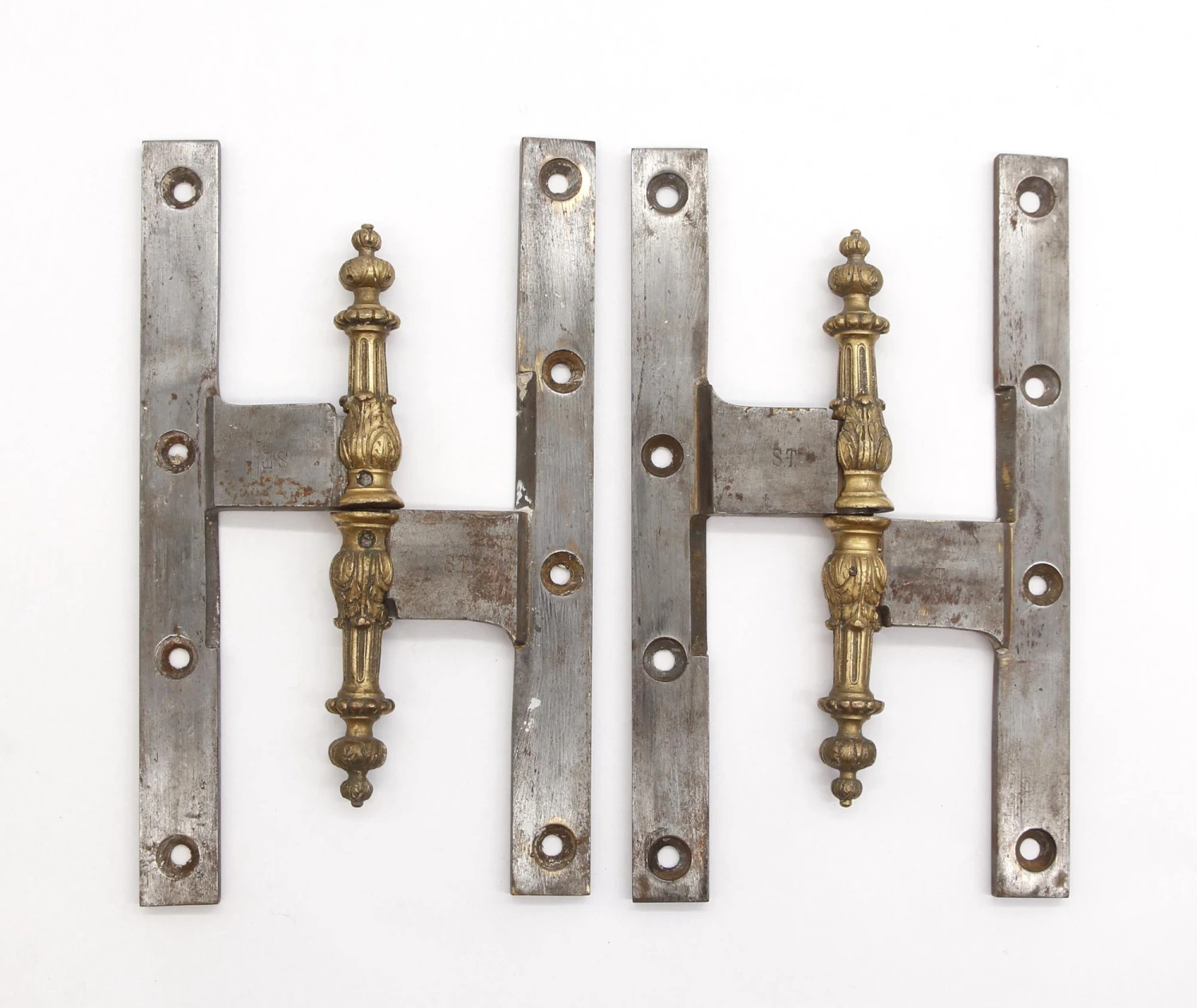Pair Of Antique 9.875 X 6 Ornate Brass Steel Olive Door Hinges 3 Pair Of Antique 9.875 X 6 Ornate Brass Steel Olive Door Hinges