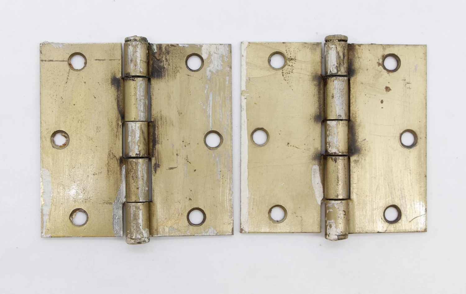 Pair Of Vintage 3.5 X 3.5 Brass Finish Steel Door Hinges 3 Pair Of Vintage 3.5 X 3.5 Brass Finish Steel Door Hinges