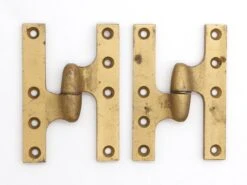 Pair Of Vintage 5 X 3.5 Left Brushed Brass Iron Rixson Olive Door Hinges