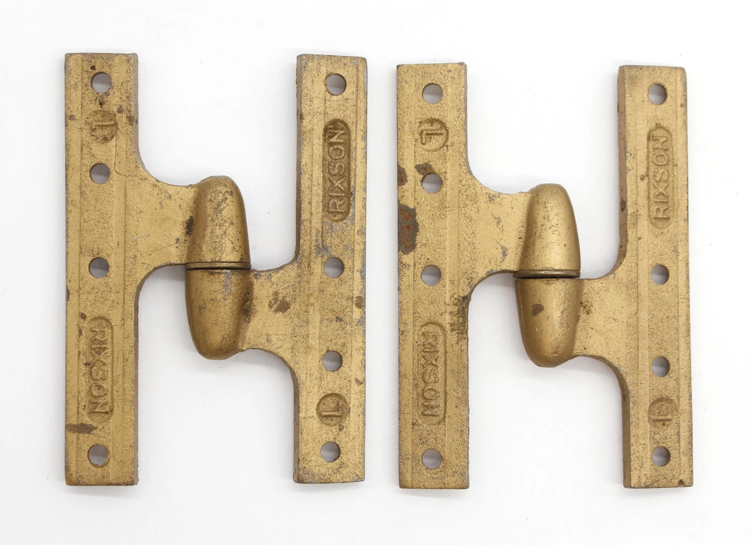 Pair Of Vintage 5 X 3.5 Left Brushed Brass Iron Rixson Olive Door Hinges 4 Pair Of Vintage 5 X 3.5 Left Brushed Brass Iron Rixson Olive Door Hinges - Image 2