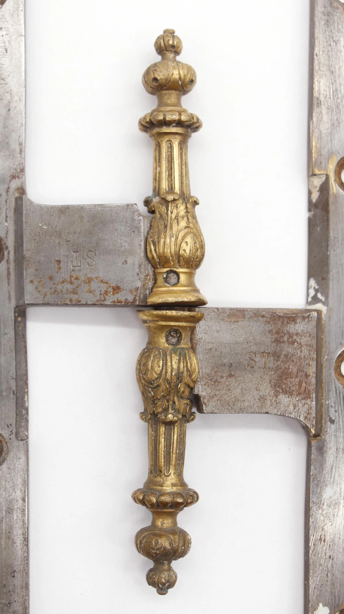 Pair Of Antique 9.875 X 6 Ornate Brass Steel Olive Door Hinges 4 Pair Of Antique 9.875 X 6 Ornate Brass Steel Olive Door Hinges - Image 2