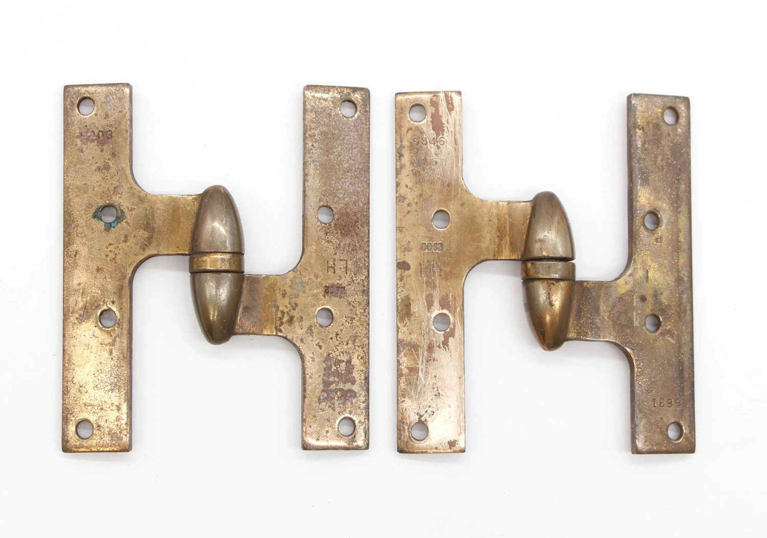 Pair Of Vintage 6 X 5 Stanley Brass Olive Left Door Hinges 4 Pair Of Vintage 6 X 5 Stanley Brass Olive Left Door Hinges - Image 2