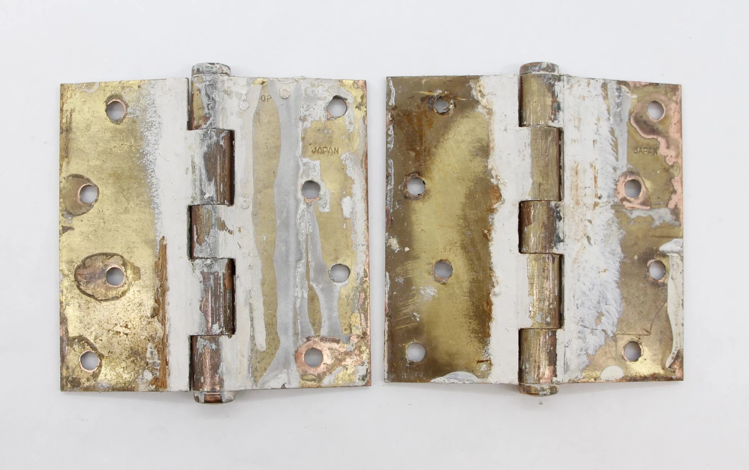 Pair Of Vintage 4 X 4 Brass Finish Steel Door Hinges 4 Pair Of Vintage 4 X 4 Brass Finish Steel Door Hinges - Image 2