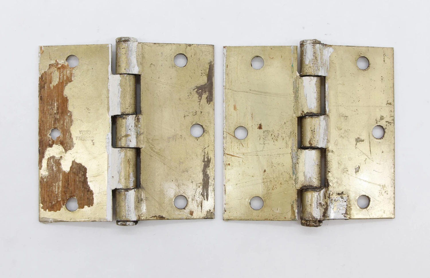 Pair Of Vintage 3.5 X 3.5 Brass Finish Steel Door Hinges 4 Pair Of Vintage 3.5 X 3.5 Brass Finish Steel Door Hinges - Image 2