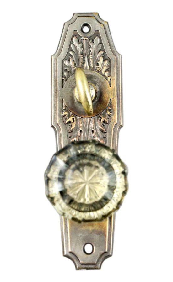 1940s Art Deco Brass Back Plate With Glass Knob 3 1940s Art Deco Brass Back Plate With Glass Knob