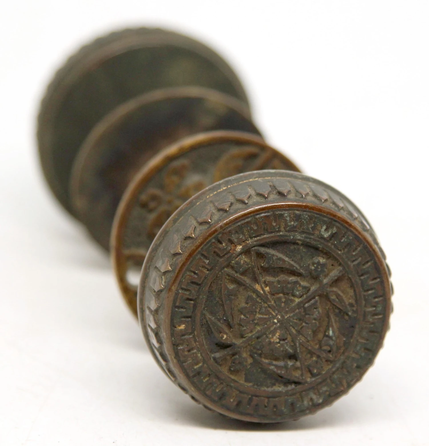 Antique 1880s Branford Bronze Door Knob Set 3 Antique 1880s Branford Bronze Door Knob Set