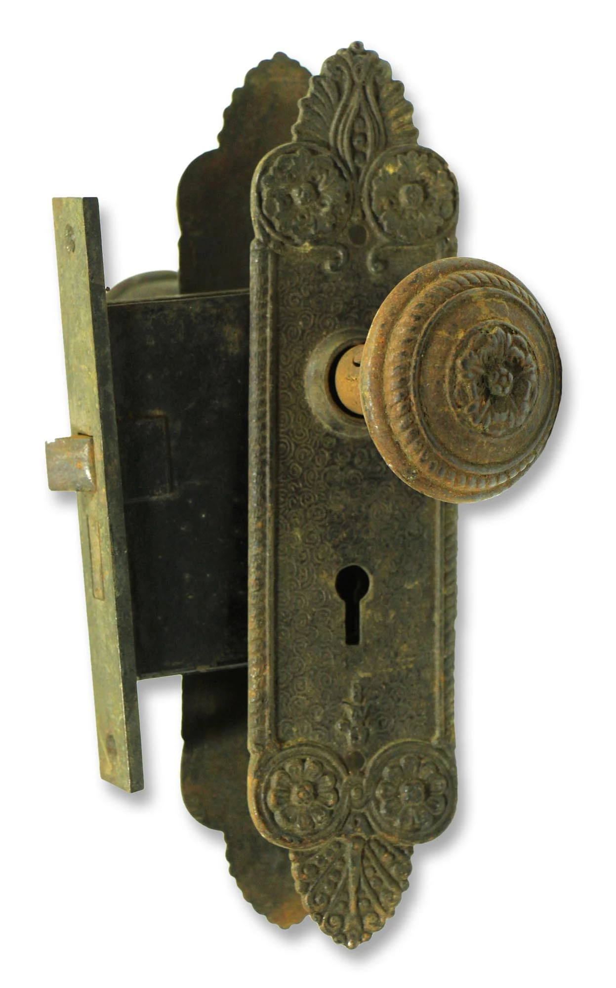 Antique 1920s Penn Cast Iron Yucca Door Knob Set 3 Antique 1920s Penn Cast Iron Yucca Door Knob Set