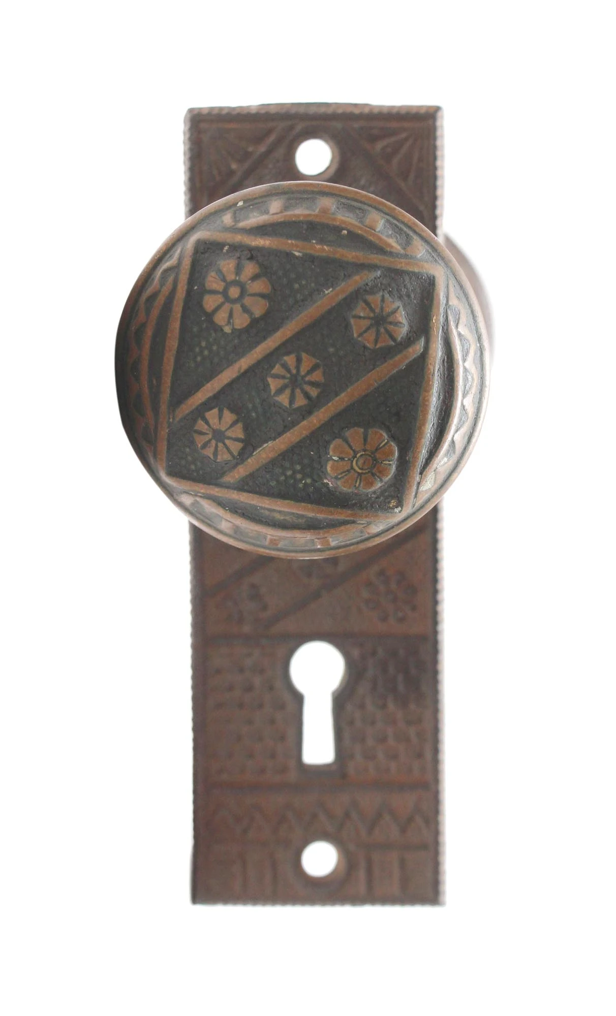 Antique F.C. Linde Bronze & Cast Iron Passage Door Knob Set 3 Antique F.C. Linde Bronze & Cast Iron Passage Door Knob Set