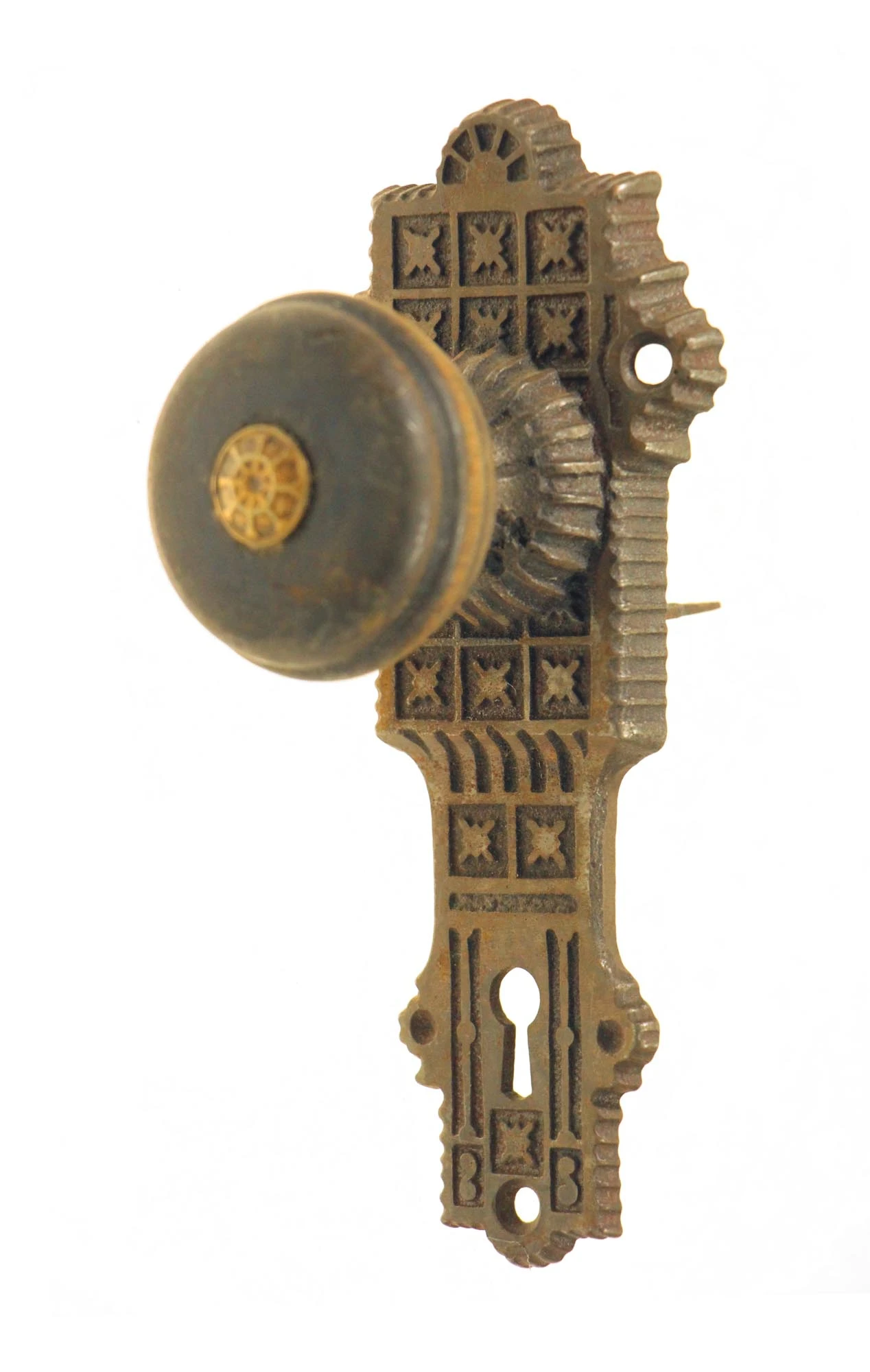 Antique Fixed E&CG Co. Wooden Door Knob Set 3 Antique Fixed E&CG Co. Wooden Door Knob Set