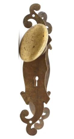 Art Nouveau Brass Oval Knob Deep Neck Swirled Plates Door Set