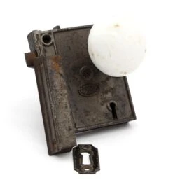 Complete White Porcelain Door Knob & Cast Iron Rim Lock Set